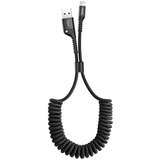 Cablu Date si Incarcare USB-A - Lightning Baseus Fish Eye Spring, 18W, 1m, Negru CALSR-01