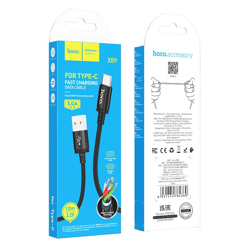 Cablu Date si Incarcare USB-A - USB-C HOCO X89, 18W, 1m, Negru
