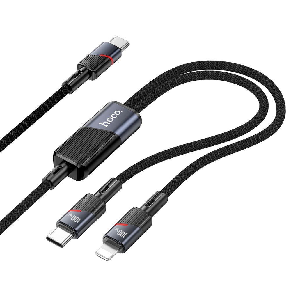 Cablu Date si Incarcare USB-C - Lightning / USB-C HOCO U139 2in1, 100W, 1.2m, Negru