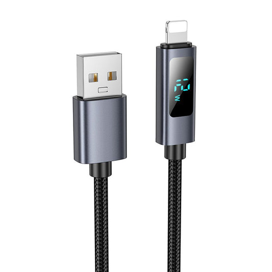 Cablu Date si Incarcare USB-A - Lightning HOCO Display X112, 18W, 1m, Negru