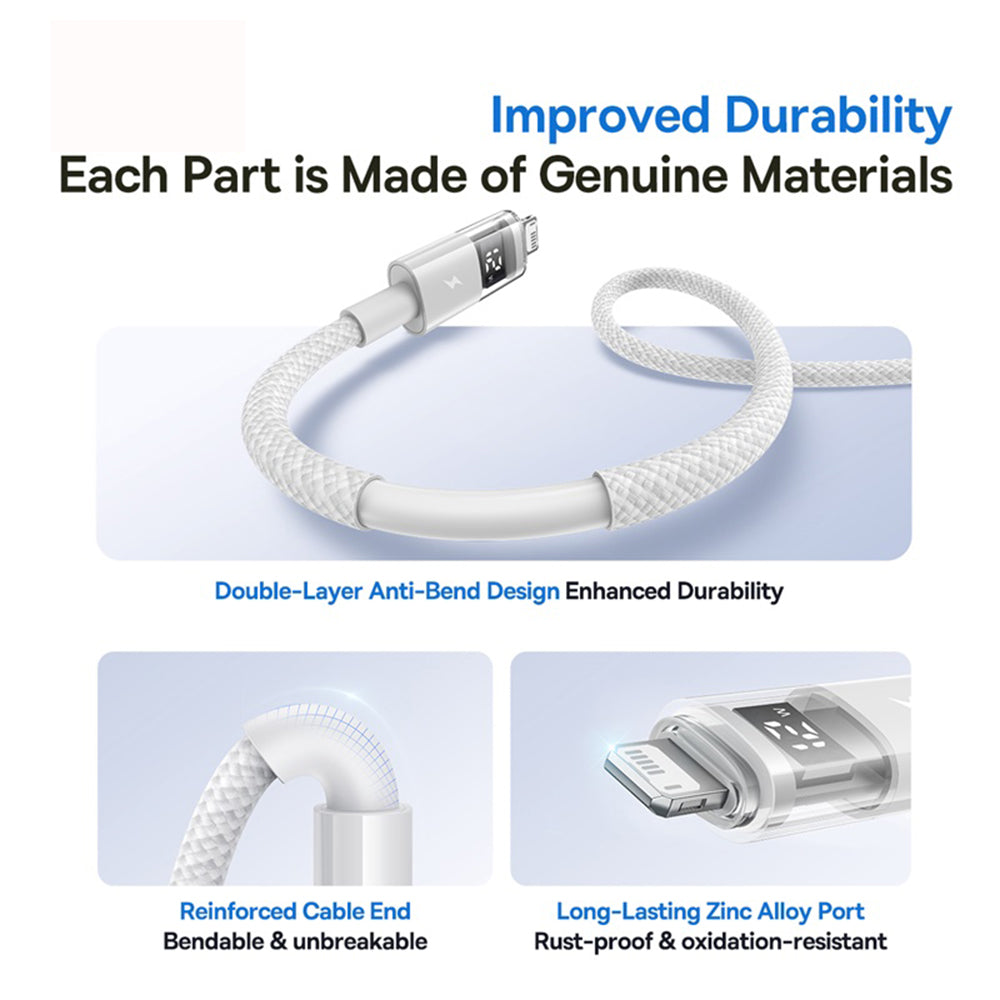 Cablu Date si Incarcare USB-A - Lightning Baseus Display 2, 18W, 2m, Alb P10382700211-01