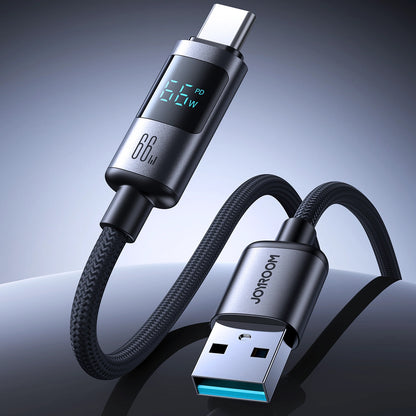 Cablu Date si Incarcare USB-A - USB-C Joyroom S-A16 Pro Prism Display, 66W, 1.2m, Negru