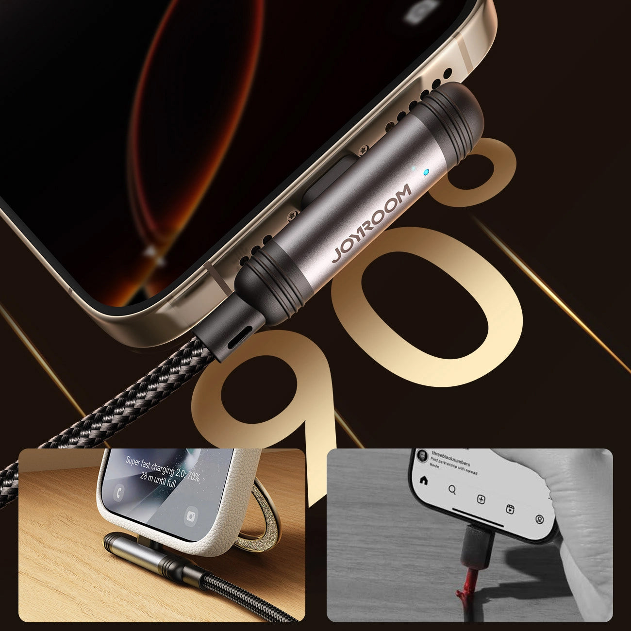 Cablu Date si Incarcare USB-A - USB-C Joyroom S-A56 EnjoyX Angled, 20W, 1.2m, Negru