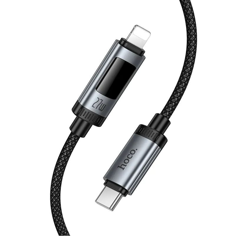 Cablu Date si Incarcare USB-C - Lightning HOCO Display U148, 27W, 1.2m, Negru