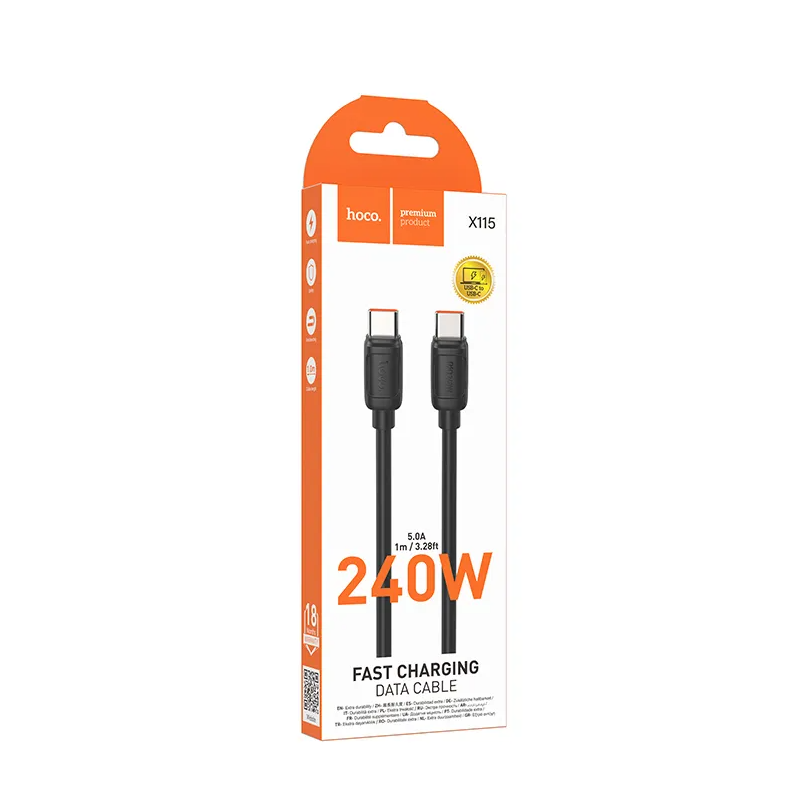 Cablu Date si Incarcare USB-C - USB-C HOCO X115, 240W, 1m, Negru