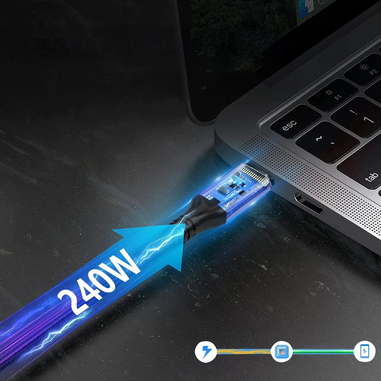Cablu Date si Incarcare USB-C - USB-C WZK WPS-UY42S, 240W, 2m, Negru