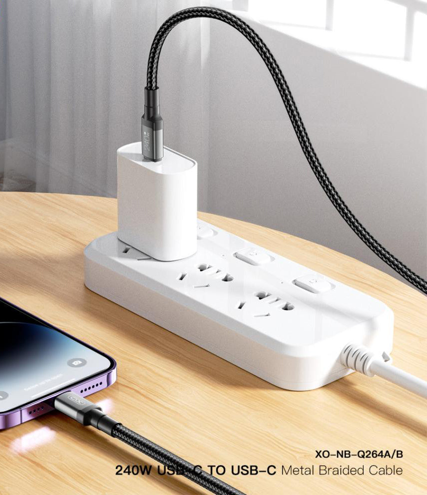 Cablu Date si Incarcare USB-C - USB-C XO Design NB-Q264B, 240W, 2m, Negru