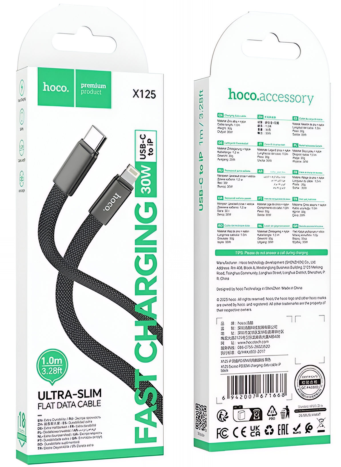 Cablu Date si Incarcare USB-C - Lightning HOCO X125, 30W, 1m, Negru