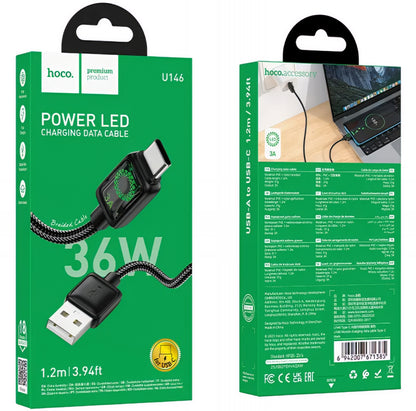 Cablu Date si Incarcare USB-A - USB-C HOCO U146, 36W, 1.2m, Negru