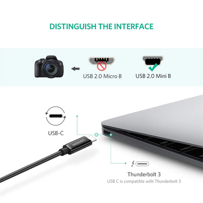 Cablu Date si Incarcare USB-C - miniUSB UGREEN US242, 18W, 1m, Negru