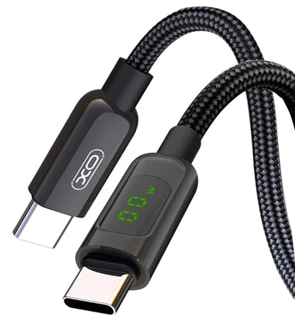 Cablu Date si Incarcare USB-C - USB-C XO Design NB-Q203B Display, 60W, 1m, Negru