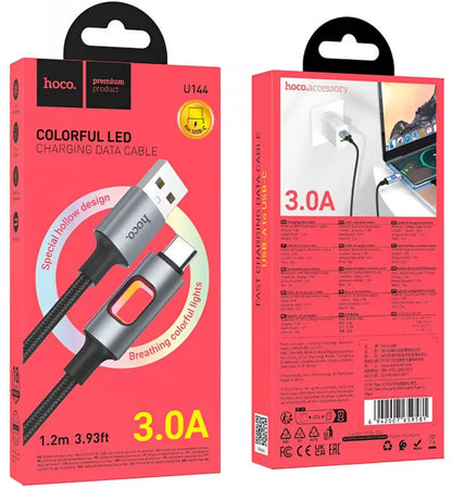 Cablu Date si Incarcare USB-A - USB-C HOCO U144 Led, 18W, 1.2m, Negru