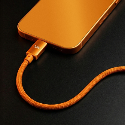 Cablu Date si Incarcare USB-C - USB-C Forever Saffron, 60W, 1m, Portocaliu