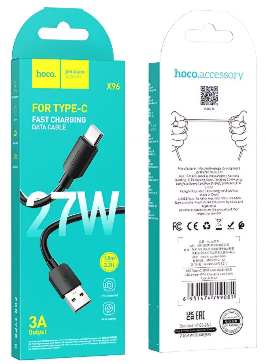 Cablu Date si Incarcare USB-A - USB-C HOCO X96, 27W, 1m, Negru