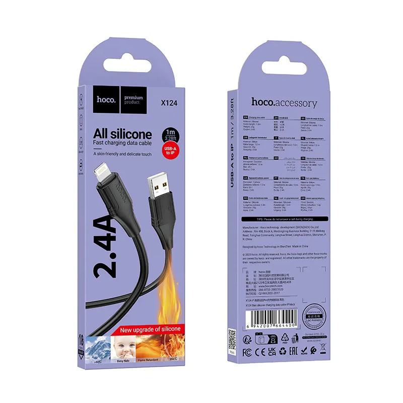 Cablu Date si Incarcare USB-A - Lightning HOCO X124, 18W, 1m, Negru