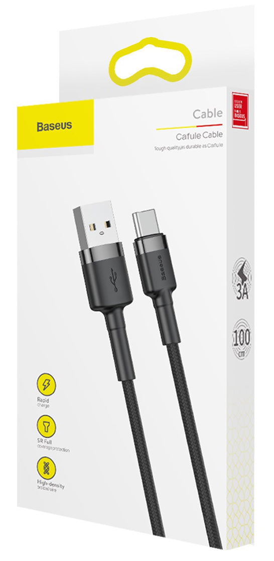 Cablu Date si Incarcare USB-A - USB-C Baseus Cafule, 18W, 1m, Gri CATKLF-BG1