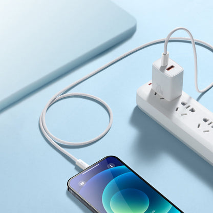 Cablu Date si Incarcare USB-C - Lightning Baseus Dynamic Fast Charging, 20W, 1m, Alb CALD000002