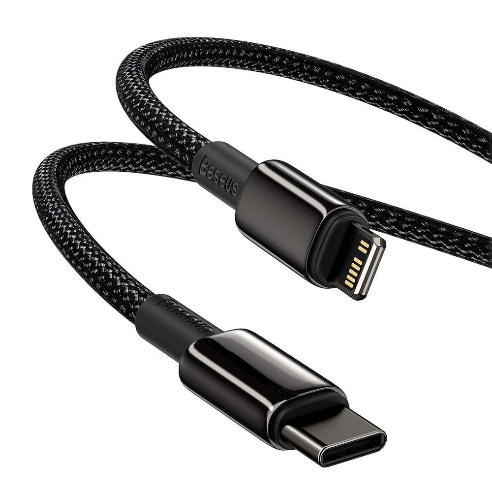 Cablu Date si Incarcare USB-C - Lightning Baseus Tungsten Gold, 20W, 1m, Negru CATLWJ-01