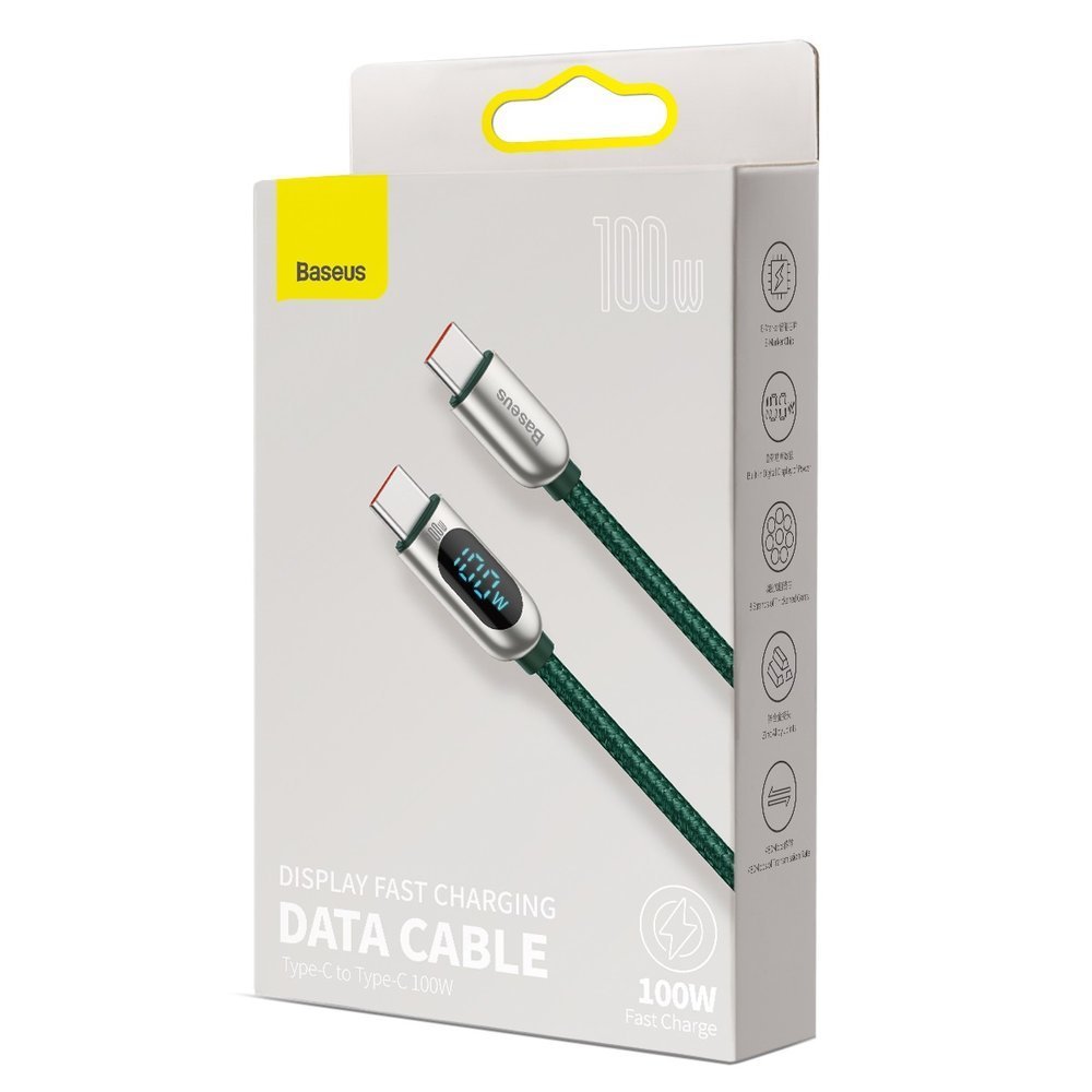 Cablu Date si Incarcare USB-C - USB-C Baseus Display Fast Charging, 100W, 1m, Verde CATSK-B06