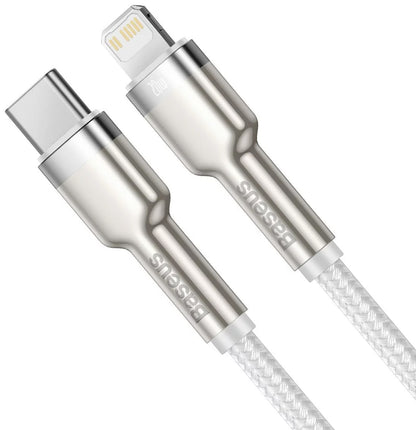 Cablu Date si Incarcare USB-C - Lightning Baseus Cafule Metal Series, 20W, 1m, Alb CATLJK-A02