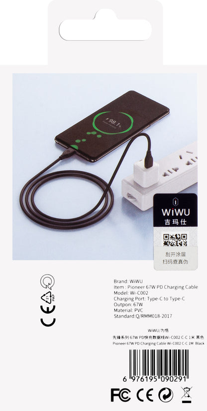 Cablu Date si Incarcare USB-C - USB-C WiWu Wi-C002, 67W, 1m, Negru