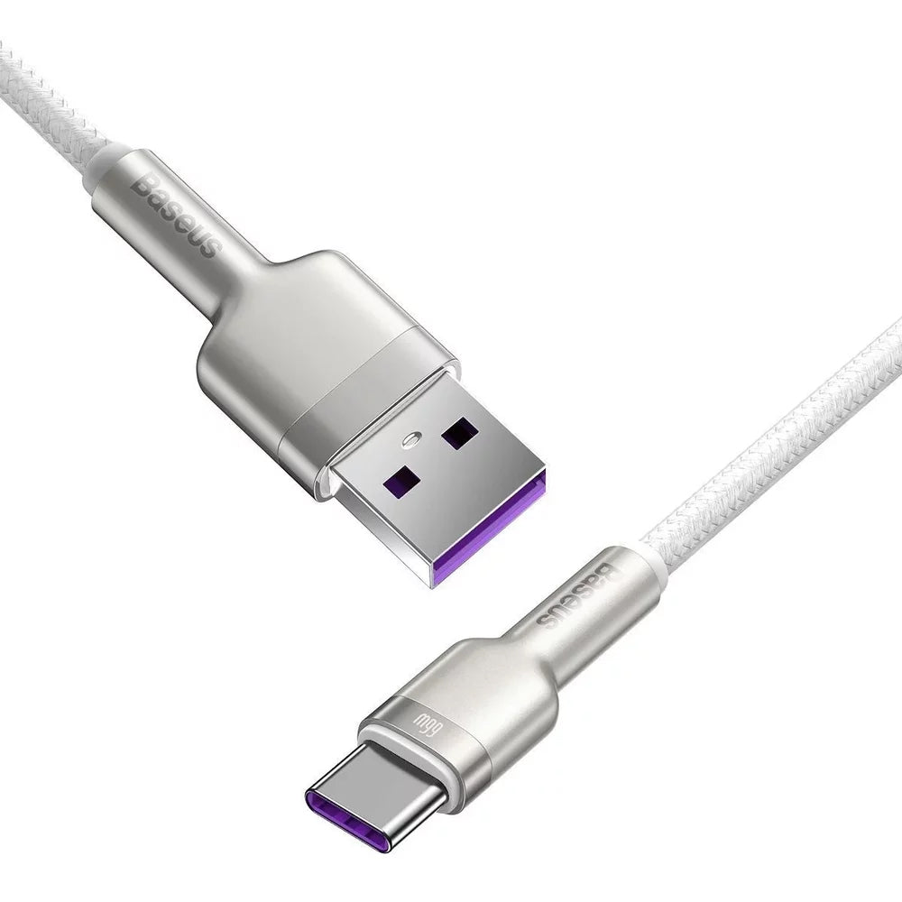 Cablu Date si Incarcare USB-A - USB-C Baseus Cafule Metal Series, 66W, 2m, Alb CAKF000202
