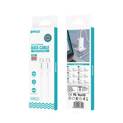 Cablu Date si Incarcare USB-C - USB-C BWOO X282, 60W, 1m, Alb