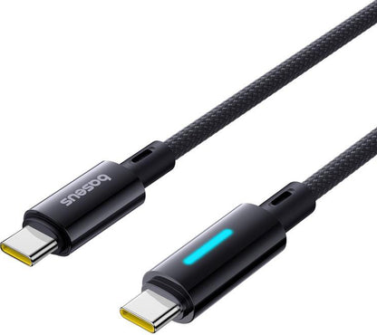 Cablu Date si Incarcare USB-C - USB-C Baseus Lit Button Control, 100W, 1m, Negru P10379000121-00