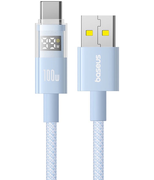 Cablu Date si Incarcare USB-A - USB-C Baseus Display 2, 100W, 1m, Albastru P10382701311-00