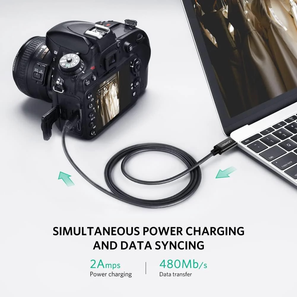 Cablu Date si Incarcare USB-C - miniUSB UGREEN US242, 18W, 1m, Negru