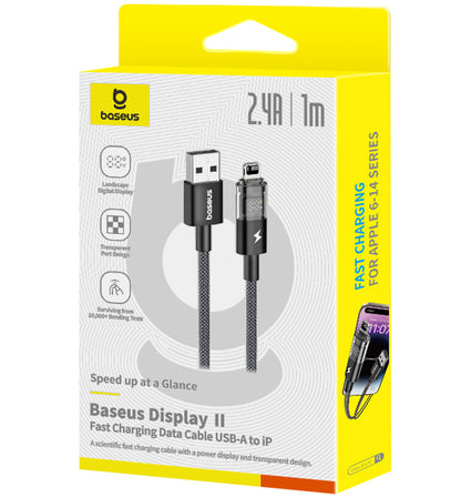 Cablu Date si Incarcare USB-A - Lightning Baseus Display 2, 18W, 1m, Negru P10382700121-00