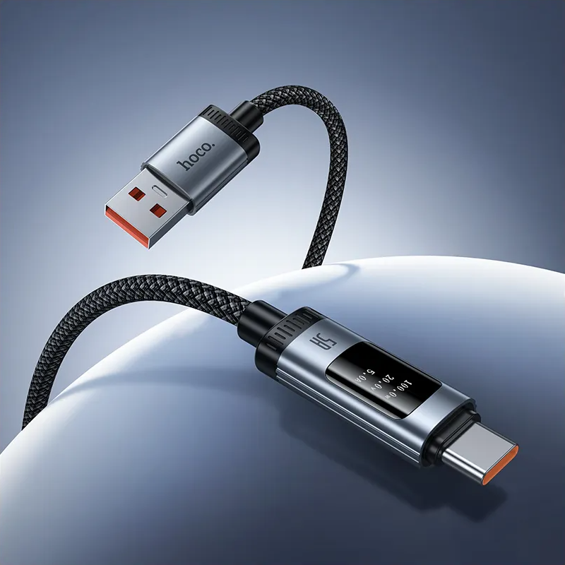 Cablu Date si Incarcare USB-A - USB-C HOCO Display U148, 100W, 1.2m, Negru
