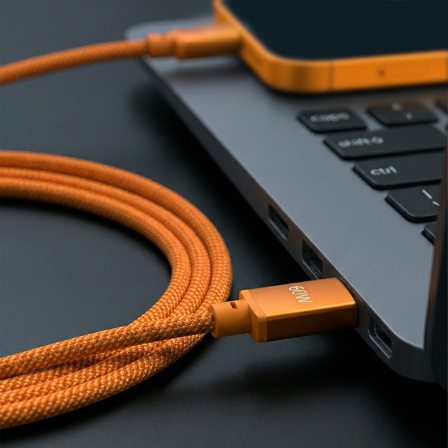 Cablu Date si Incarcare USB-C - USB-C Forever Saffron, 60W, 1m, Portocaliu