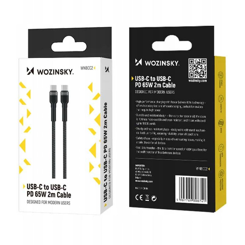 Cablu Date si Incarcare USB-C - USB-C WZK WNBCC2, 65W, 2m, Negru