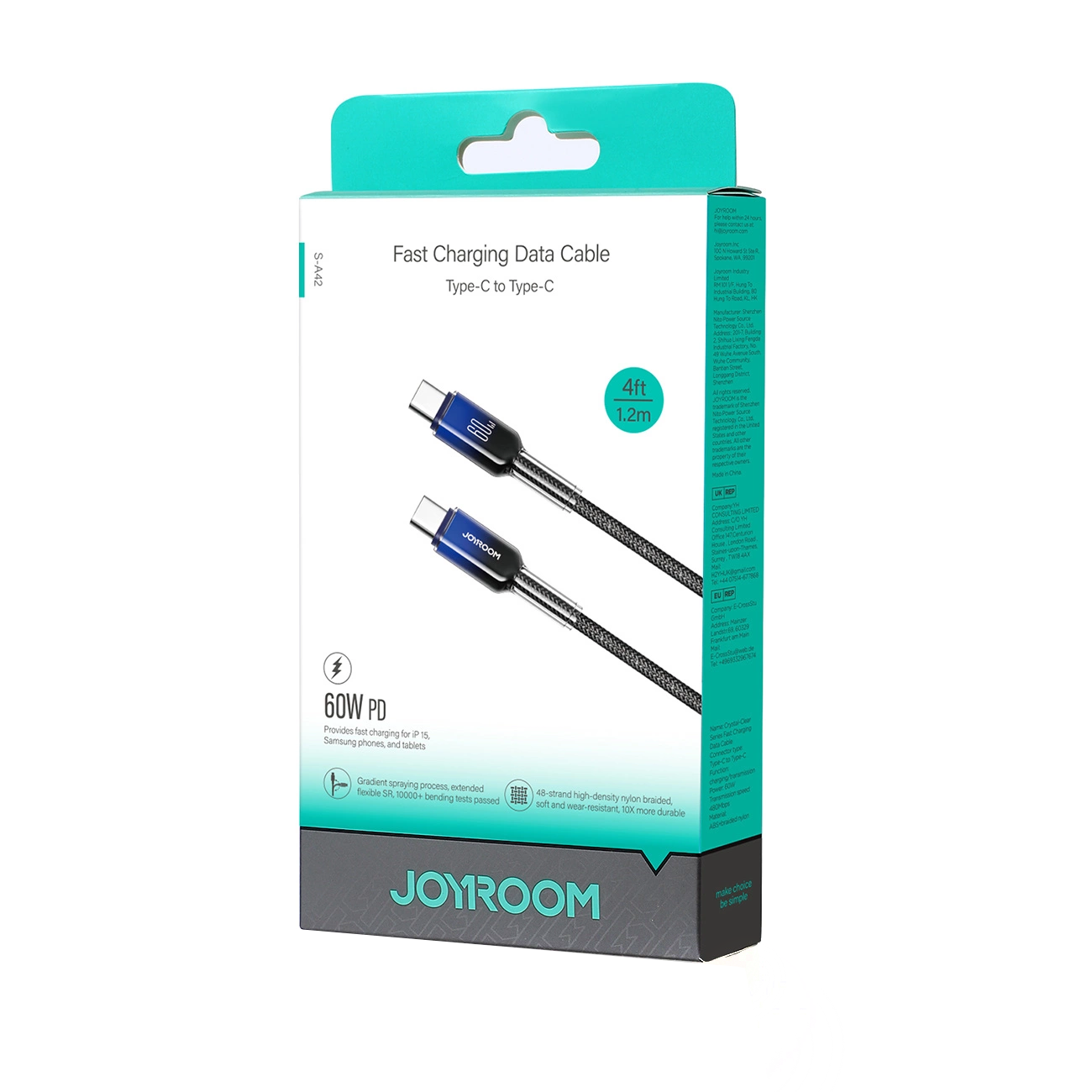 Cablu Date si Incarcare USB-C - USB-C Joyroom S-A42, 60W, 1.2m, Negru