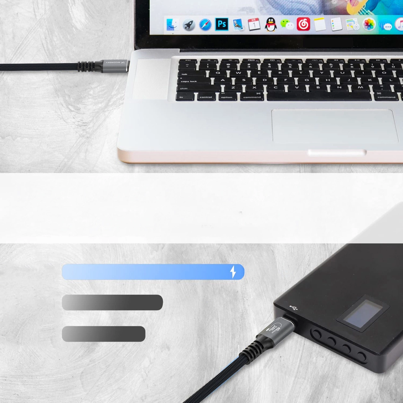 Cablu Date si Incarcare USB-C - USB-C WZK WPS-UY42S, 240W, 2m, Negru