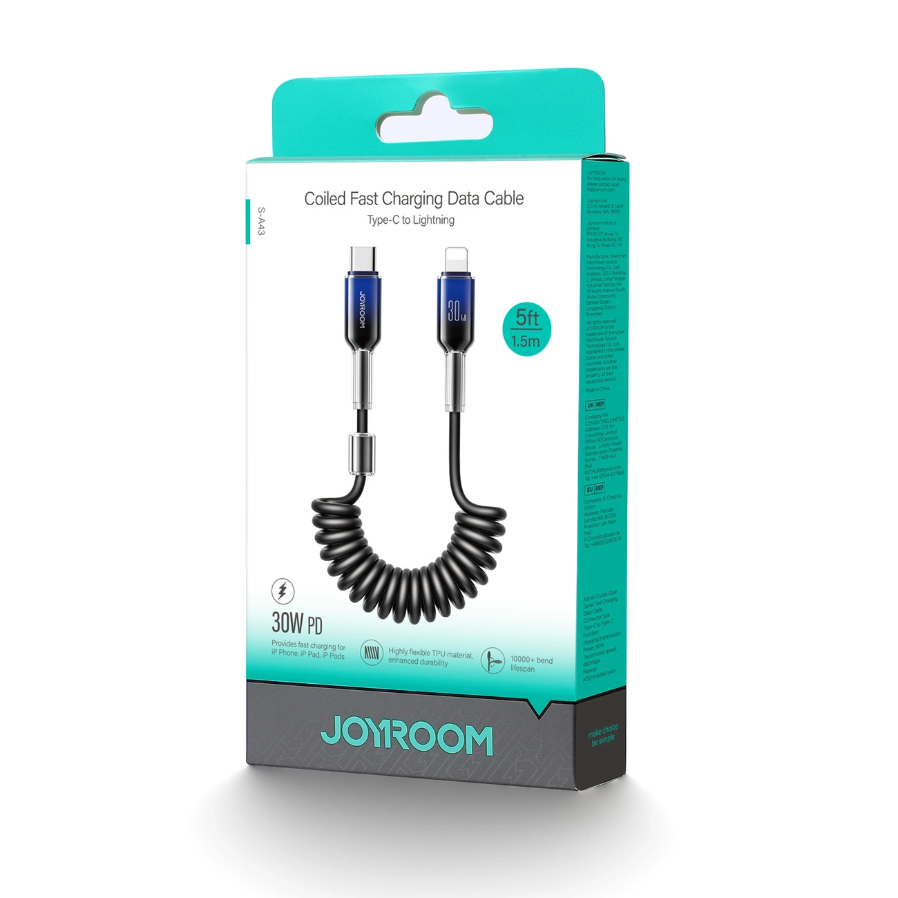 Cablu Date si Incarcare USB-C - Lightning Joyroom S-A43 Crystal, 30W, 1.5m, Negru