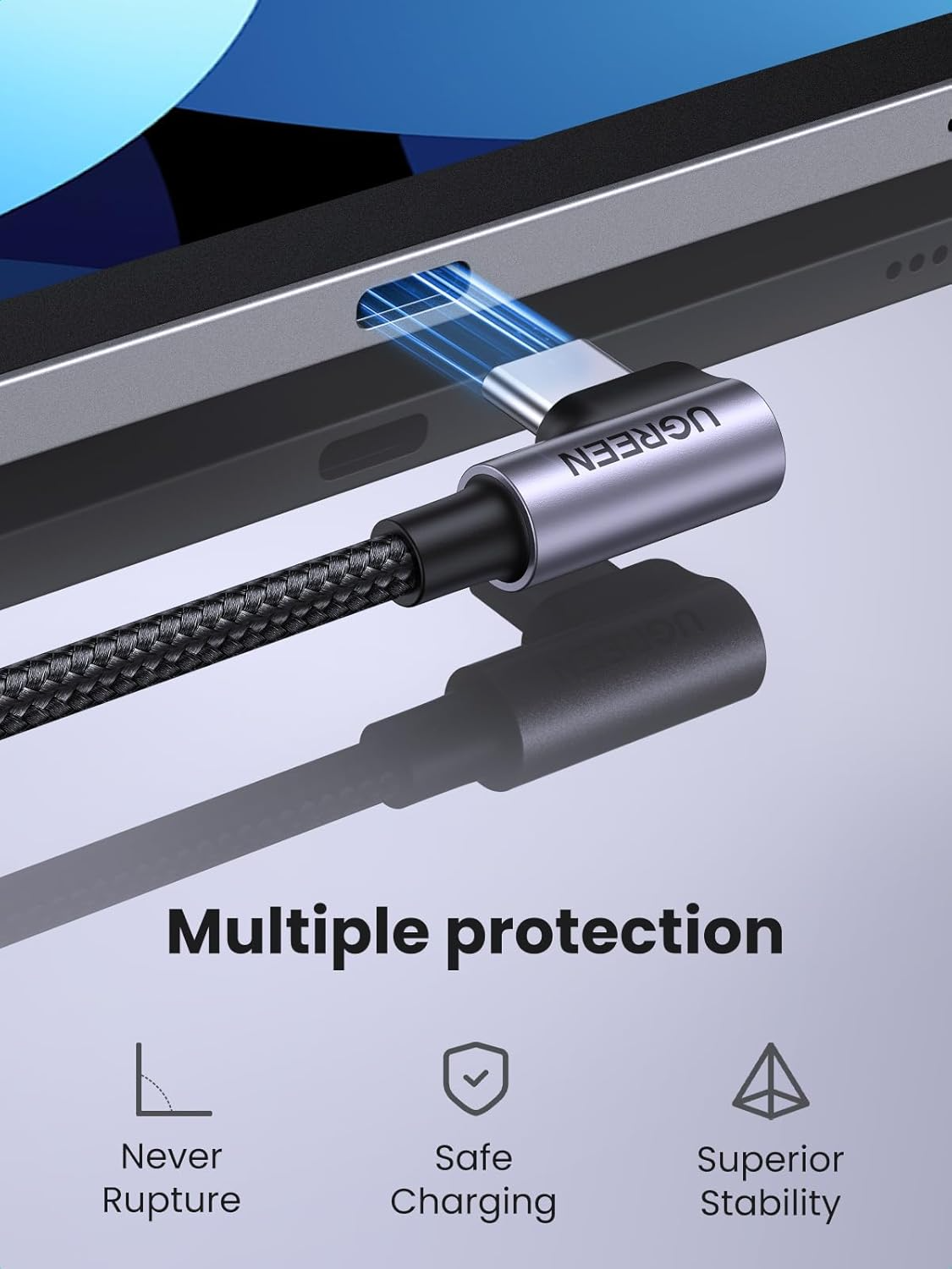 Cablu Date si Incarcare USB-C - USB-C UGREEN US255 Angled, 60W, 3m, Gri