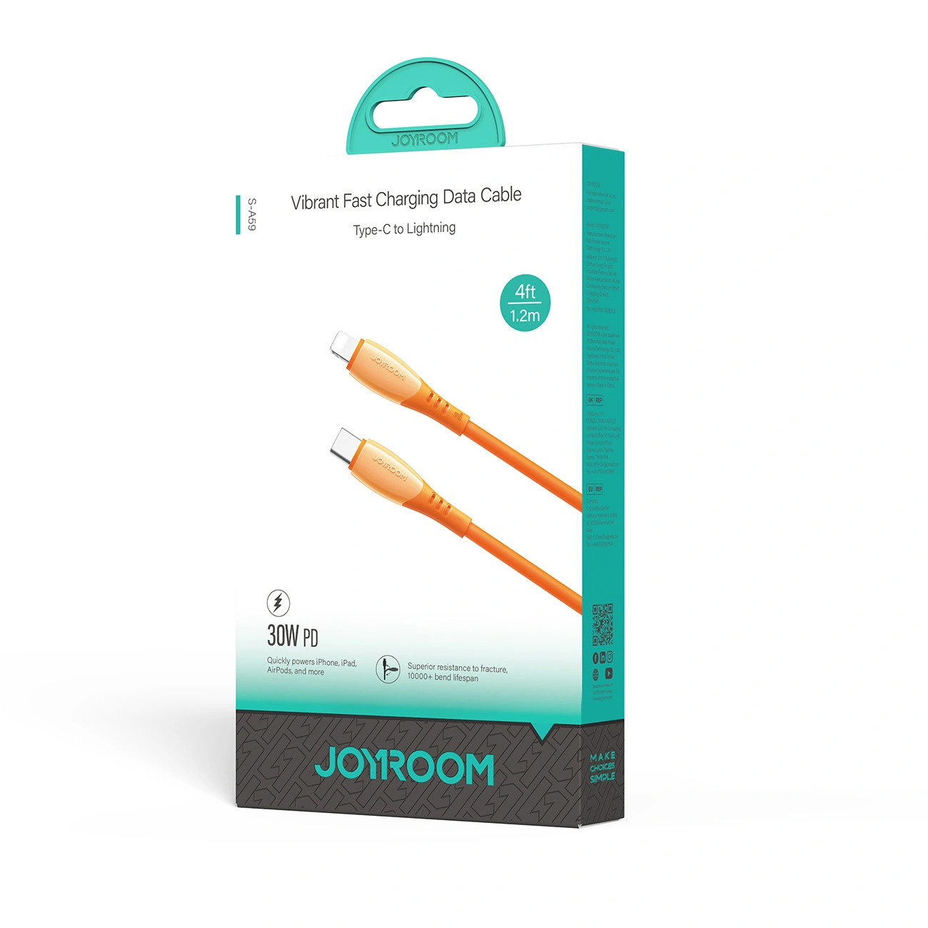 Cablu Date si Incarcare USB-C - Lightning Joyroom S-A59 Vibrant, 30W, 1.2m, Portocaliu