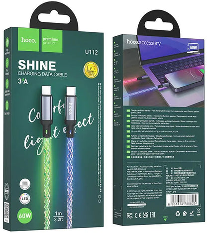 Cablu Date si Incarcare USB-C - USB-C HOCO U112, 60W, 1m, Gri