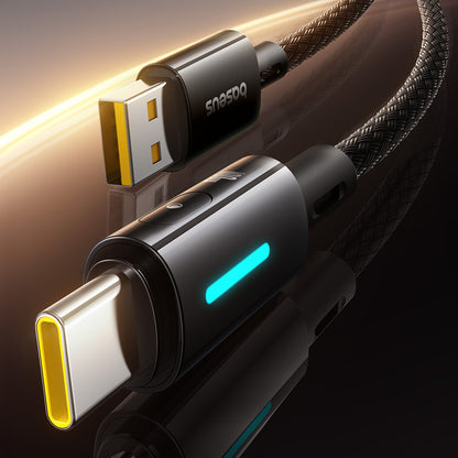 Cablu Date si Incarcare USB-A - USB-C Baseus Lit Button Control, 100W, 2m, Negru P10379002121-01