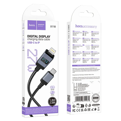 Cablu Date si Incarcare USB-C - Lightning HOCO X118 Display, 27W, 1m, Negru