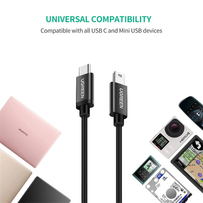 Cablu Date si Incarcare USB-C - miniUSB UGREEN US242, 18W, 1m, Negru