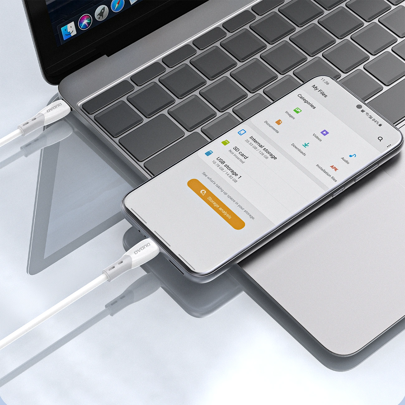 Cablu Date si Incarcare USB-C - USB-C Dudao L25SC, 60W, 1m, Alb