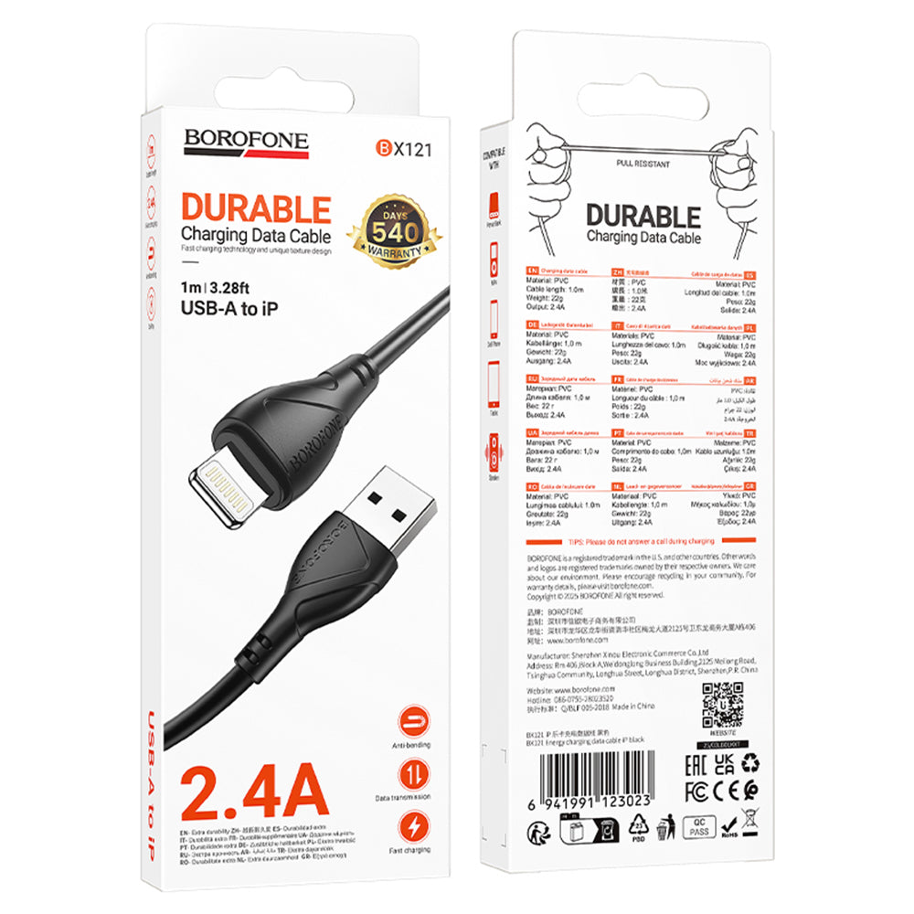 Cablu Date si Incarcare USB-A - Lightning Borofone BX121 Energy, 18W, 1m, Negru