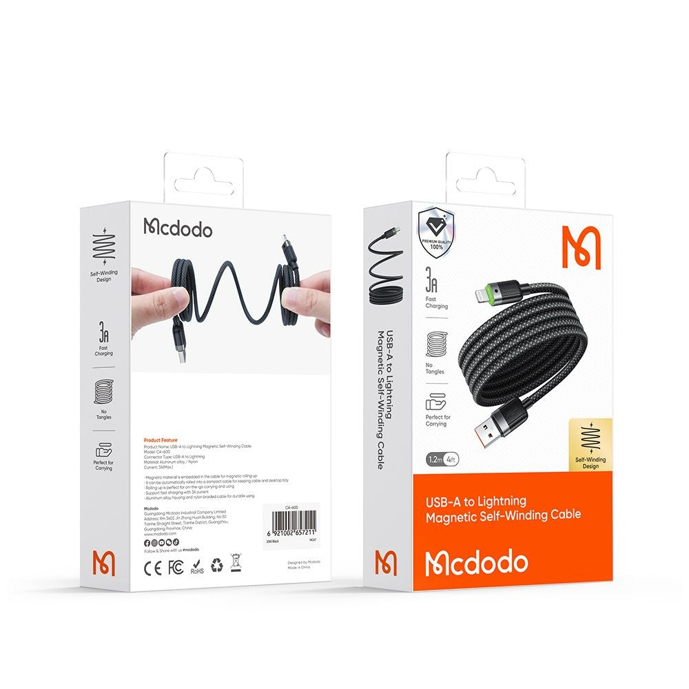 Cablu Date si Incarcare USB-A - Lightning McDodo CA-6000 Self Winding, 18W, 1.2m, Negru