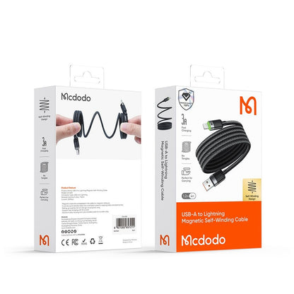 Cablu Date si Incarcare USB-A - Lightning McDodo CA-6000 Self Winding, 18W, 1.2m, Negru