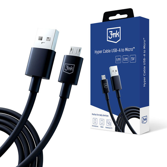 Cablu Date si Incarcare USB-A - microUSB 3MK Hyper, 18W, 1.2m, Negru