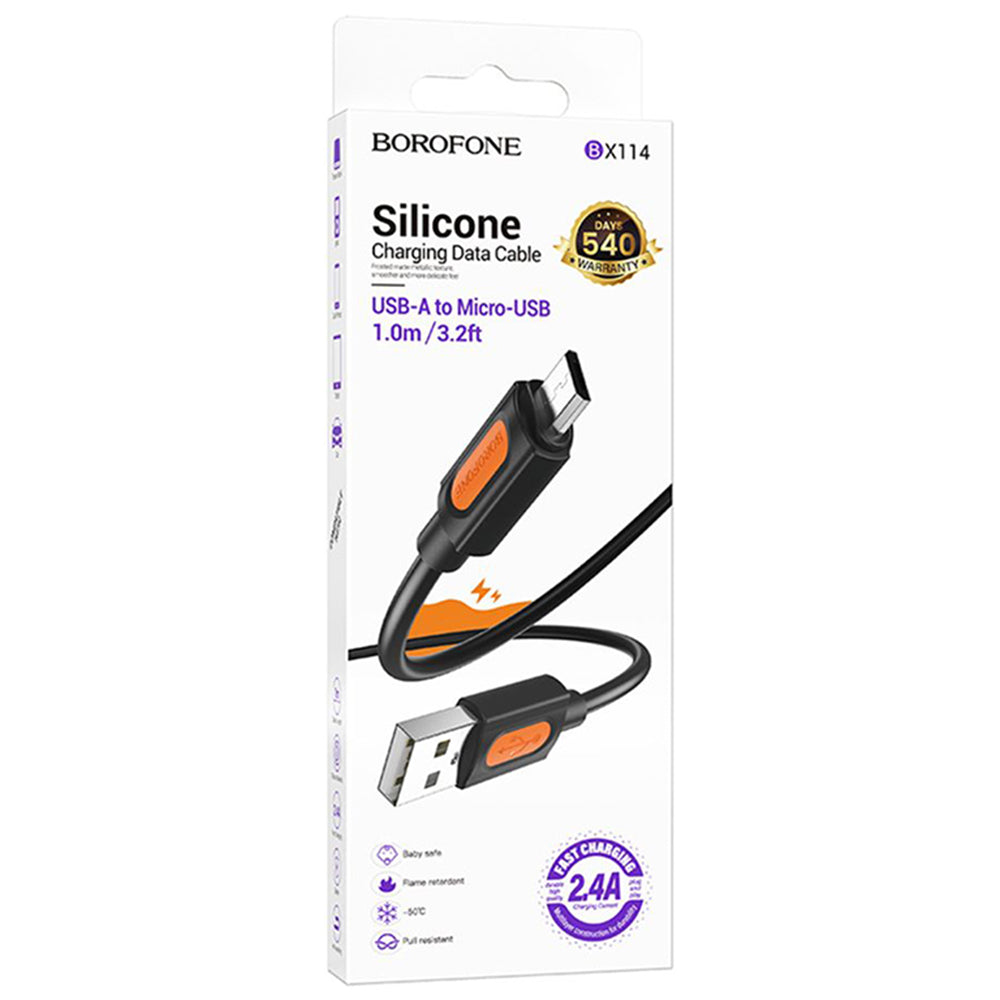 Cablu Date si Incarcare USB-A - microUSB Borofone BX114 Silicone, 18W, 1m, Negru