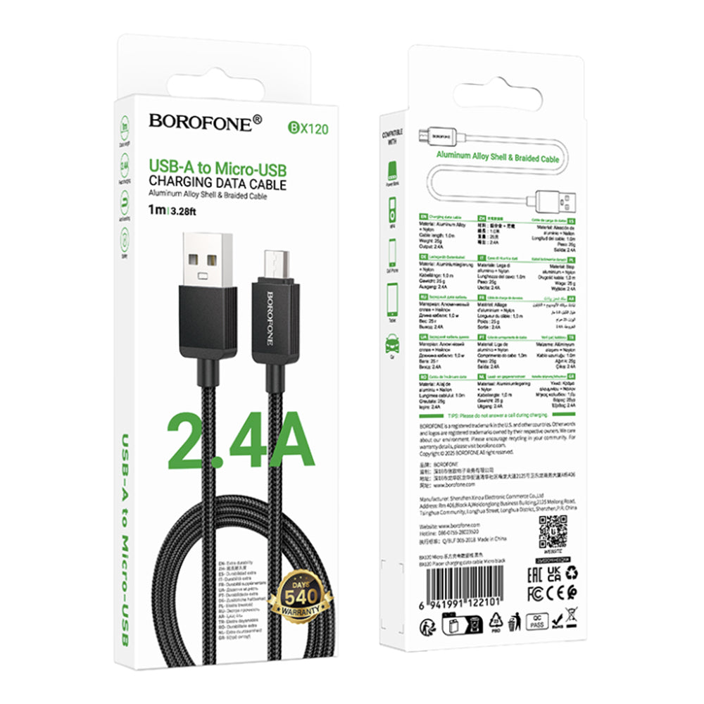 Cablu Date si Incarcare USB-A - microUSB Borofone BX120 Placer, 18W, 1m, Negru